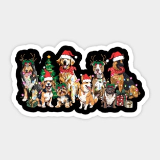 Christmas Lights Xmas Dog Tree Cute Funny Puppy Dogs Xmas Sticker